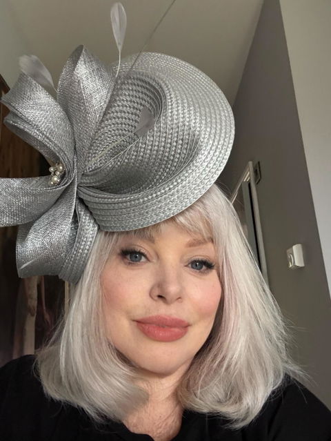 SILVER Grey Hat fascinator Mother of the Bride Saucer hatinator