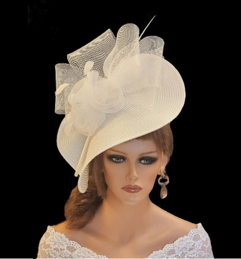 White Mother of the bride Fascinator  Wedding,Ascot Headpiece - ELEGANCEFASCINATOR
