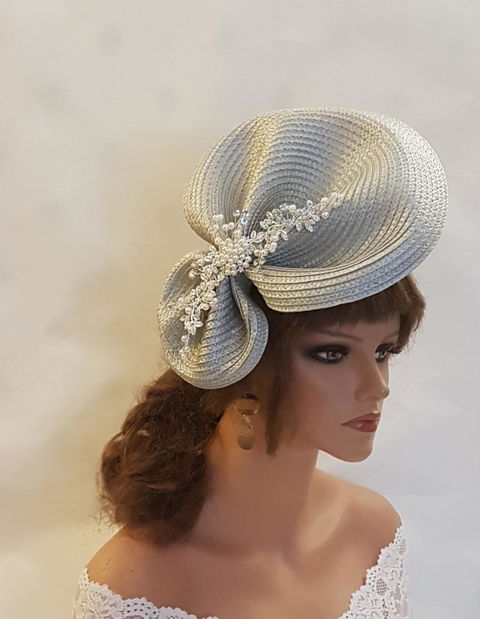 SILVER Grey fascinator hat Pearl,Crystal vine  Wedding hat Mother of Bride Hat