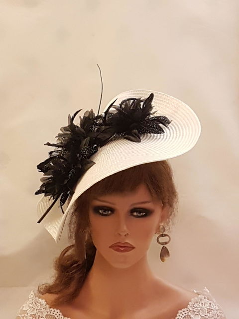 WHITE & BLACK Mother of Bride/Groom Hat fascinator large hatinator -EleganceFascinator