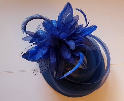 Fascinator Hat,Royal blue Headband Feather Hat Fascinator Ladies Cocktail TeaParty Royal Ascot Wedding Race Women Hat Blue Pillbox Hatinator