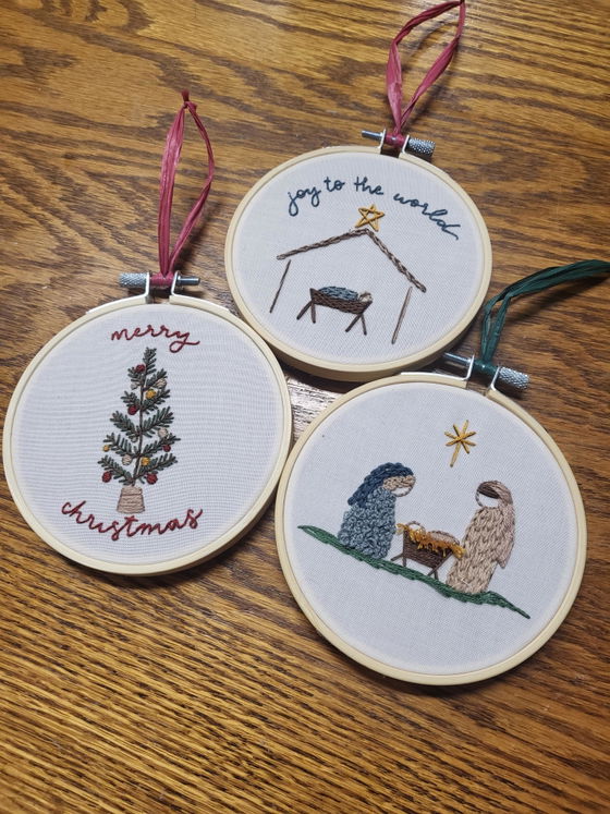 Customer photo of Joy to the World Christmas Ornament Embroidery Kit from Allie Douglas