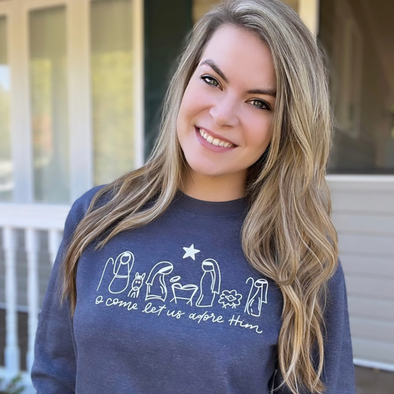 Customer photo of Manger O Come Let Us Adore Him Classic Sweatshirt from Cheyenne Halbert