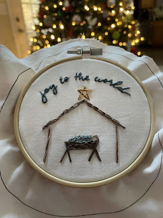 Customer photo of Joy to the World Christmas Ornament Embroidery Kit from Ashley Newsome