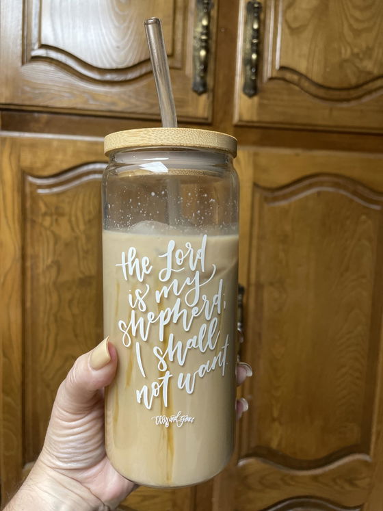 Customer photo of The Lord is My Shepherd Inspirational Glass Tumbler from Heather Harlan
