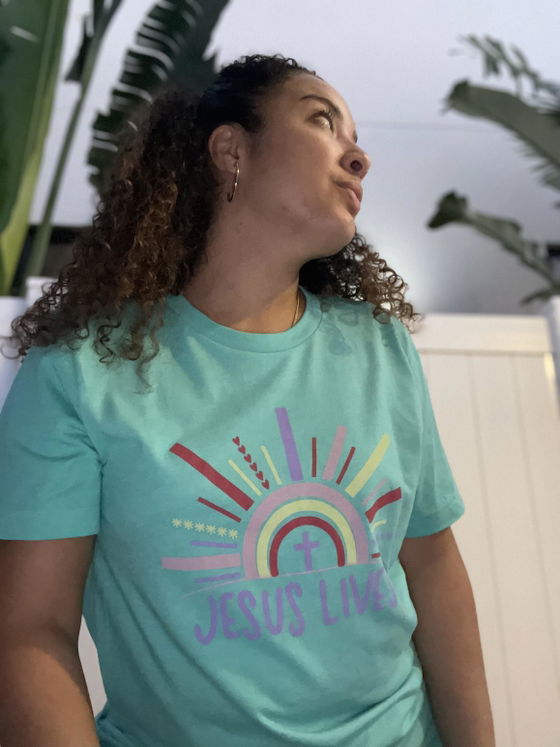 Customer photo of Jesus Lives Multicolor Unisex Shirt from B.L.