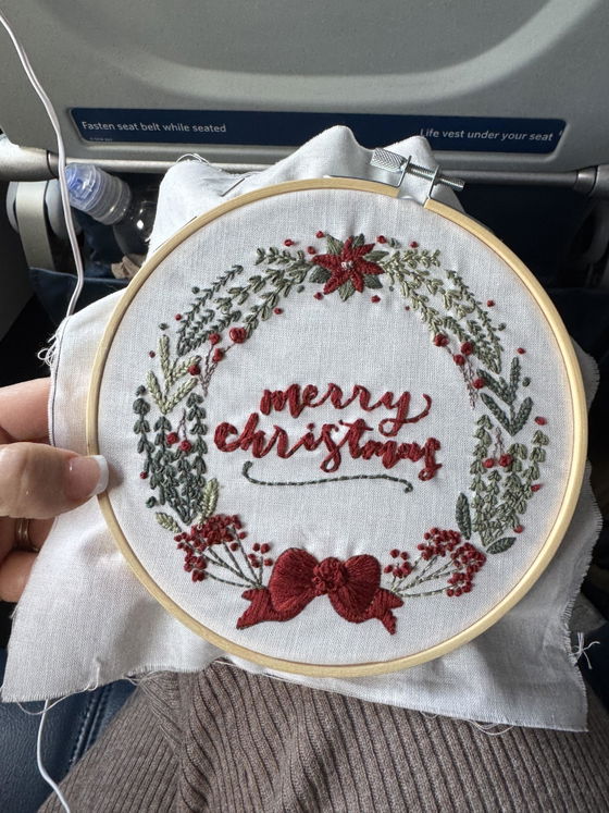 Customer photo of Wreath Merry Christmas Embroidery Kit from Lindsay
