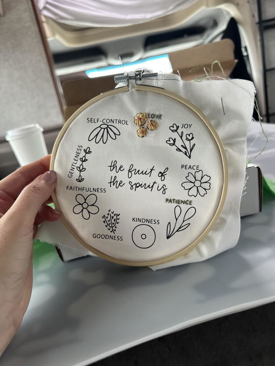 Customer photo of Cast All Your Cares Embroidery Kit from Vita