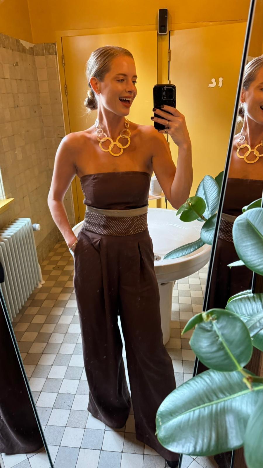 Amalia: Elegant Brown Strapless Jumpsuit