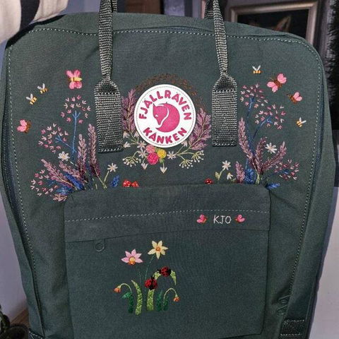 Fjallraven Kanken Backpack with Embroidered Ladybugs and Butterflies - Personalized Embroidered Backpack - Custom Bag for Women