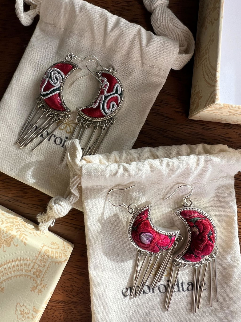 Moonlight Embroidered Tassel Earrings
