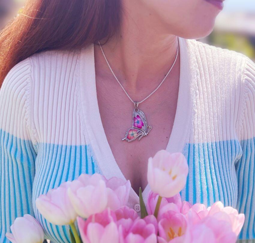 Cocoon of Comfort Butterfly Embroidered Necklace