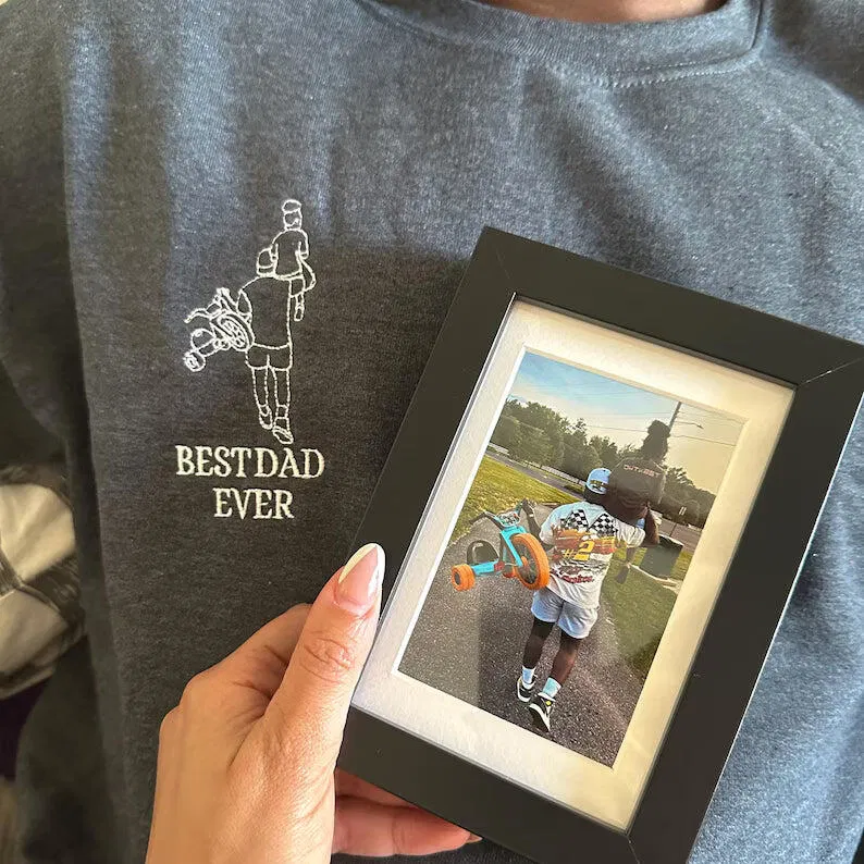 First Father's Day Sweatshirt or Hoodie with Custom Embroidered Photo Father and Son, New Dad Gift