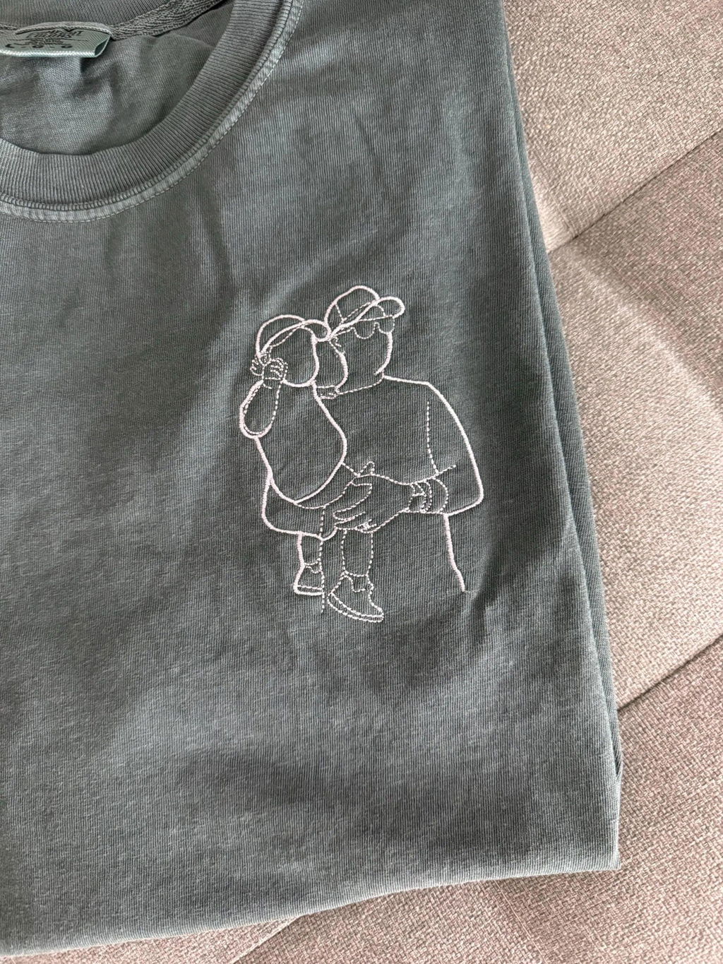 Custom Daddy Line Art T-Shirt with Custom Embroidered Photo Outline Gift for Father's Day, Gift from Wife