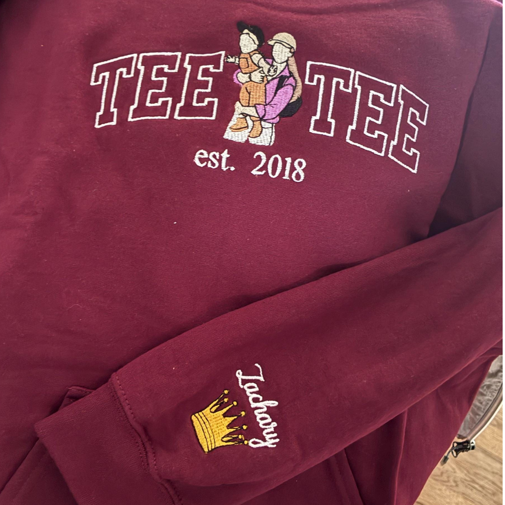 Custom Embroidered Mom Kids Photo Portrait Hoodie Sweatshirt, Embroidered Gift for Wife from Husband
