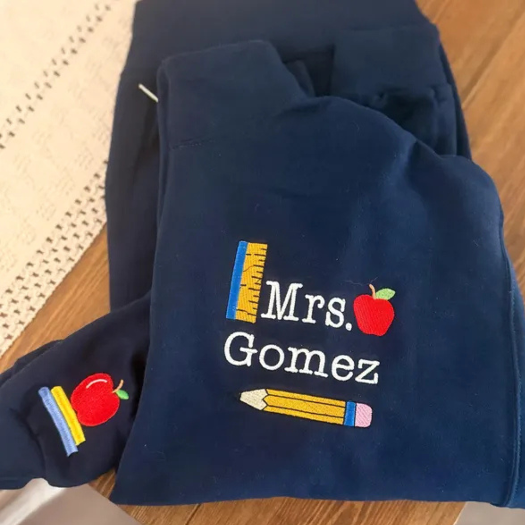 Personalized Preschool Teacher Quarter Zip with Name & Icon on Sleeve, 1/4 Pullover Embroidery for Daycare Teacher