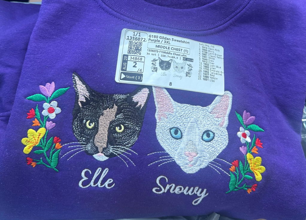 Custom Pet Portrait Embroidered Sweatshirt, Hoodie, Custom Pet Picture