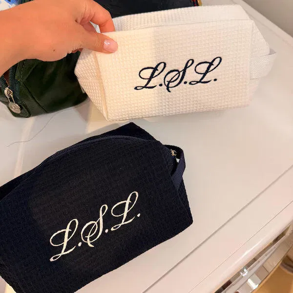 Personalized Makeup Bag with Initials, Embroidered Modern Minimalist Cosmetic Bag, Bride Bag