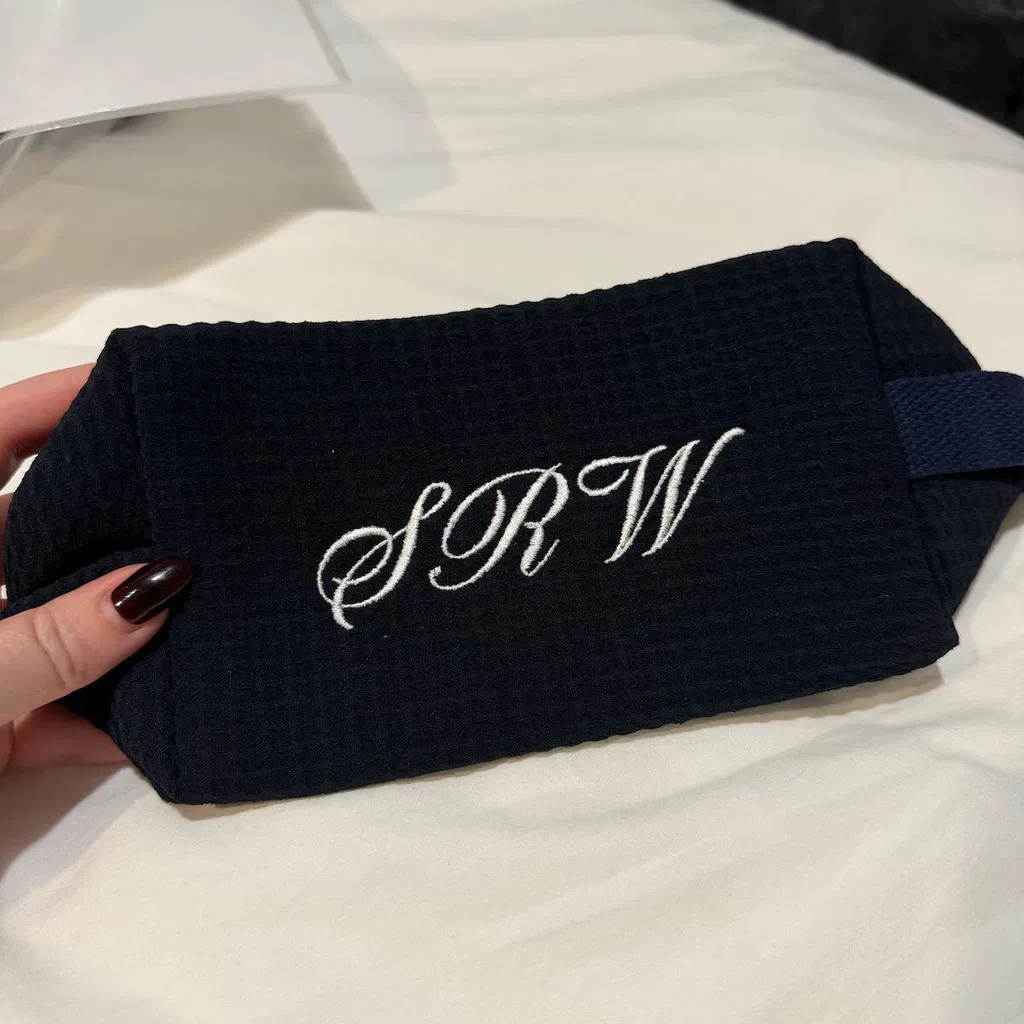 Personalized Makeup Bag with Initials, Embroidered Modern Minimalist Cosmetic Bag, Bride Bag