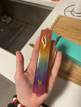 Epoxy Mezuzah in Rainbow pattern with Peace & Love charms