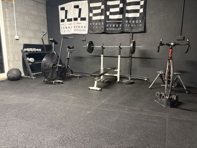 Customer photo accompanying Ed C.'s gym flooring review.