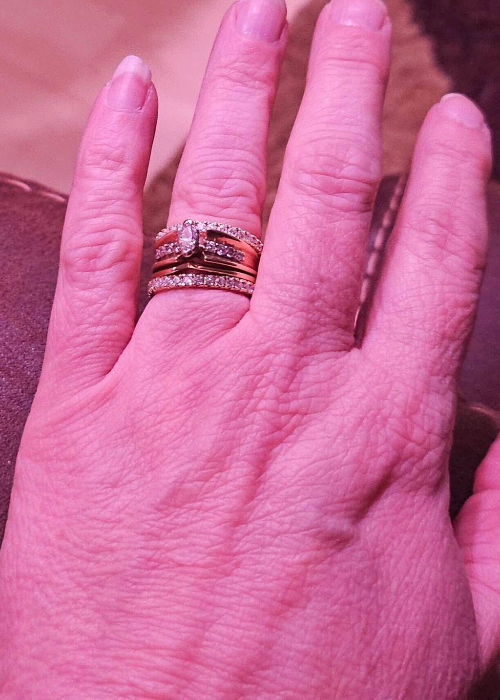 Marquise and Double Round Half Eternity Moissanite Wedding Band