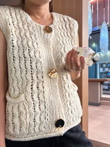 Chunky Knit Button-Up Vest with Gold Button