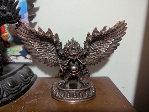 Tibetan Garuda Statue Incense Burner - Mythical Bird Brazen Sculpture, Three-Tone Copper Decor, Spiritual Desk Ornament