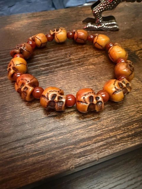 Handcrafted Tibetan Yak Bone Bracelet - Original Design Citipati Skull Mala - Hand-Cut Yak Bone Beads - Himalayan Prayer Beads for Meditatio