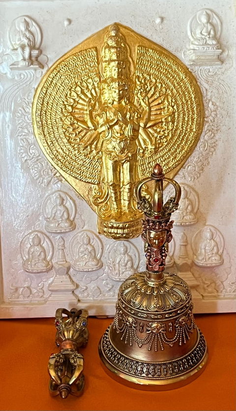 Handcrafted Brass Tibetan Bell & Dorje Set: Buddhist Meditation Decor