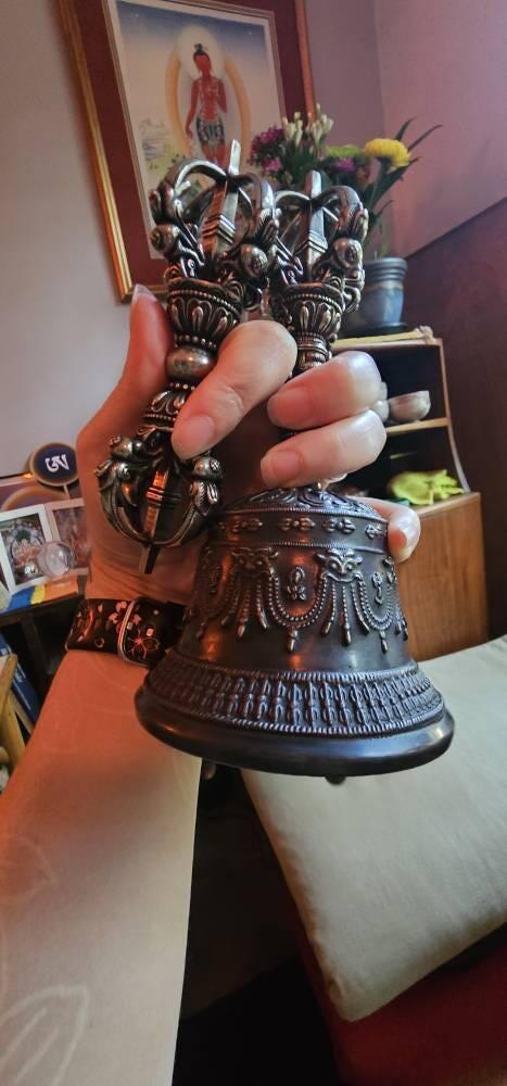 Tibetan Vajra Bell and Dorje Set, 5 or 9 Spoke Gold Plated Brass Buddhist Ghanta, Handheld Ritual Meditation Bell, Spiritual Altar Gift