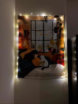 Girl & Cat Reading Corner Boho Wall Tapestry