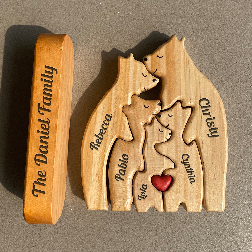 Personalized Wooden Bears Family, Bear Shaped Wood Puzzle with Custom Name- Gift for Mother's Day, Thanksgiving, Christmas