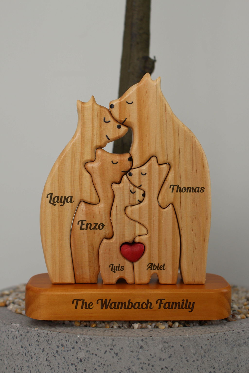 Family Hearts Puzzle - Wooden Bears Family - Wooden Pet Carvings