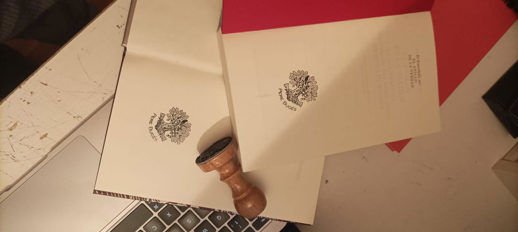 Timbro Ex Libris Quercia con Merlo - d. 40 mm