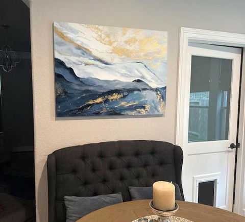 Gold Leaf Painting Navy Blue Snow Mountain Abstract Wall Art Wp061
