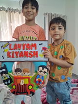 Kids in car with Superheroes | Personalised Felt Kids Hanging | Siblings
