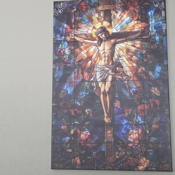 Jesus Crucifixion Stained Glass Christian Wall Art Poster/Canvas