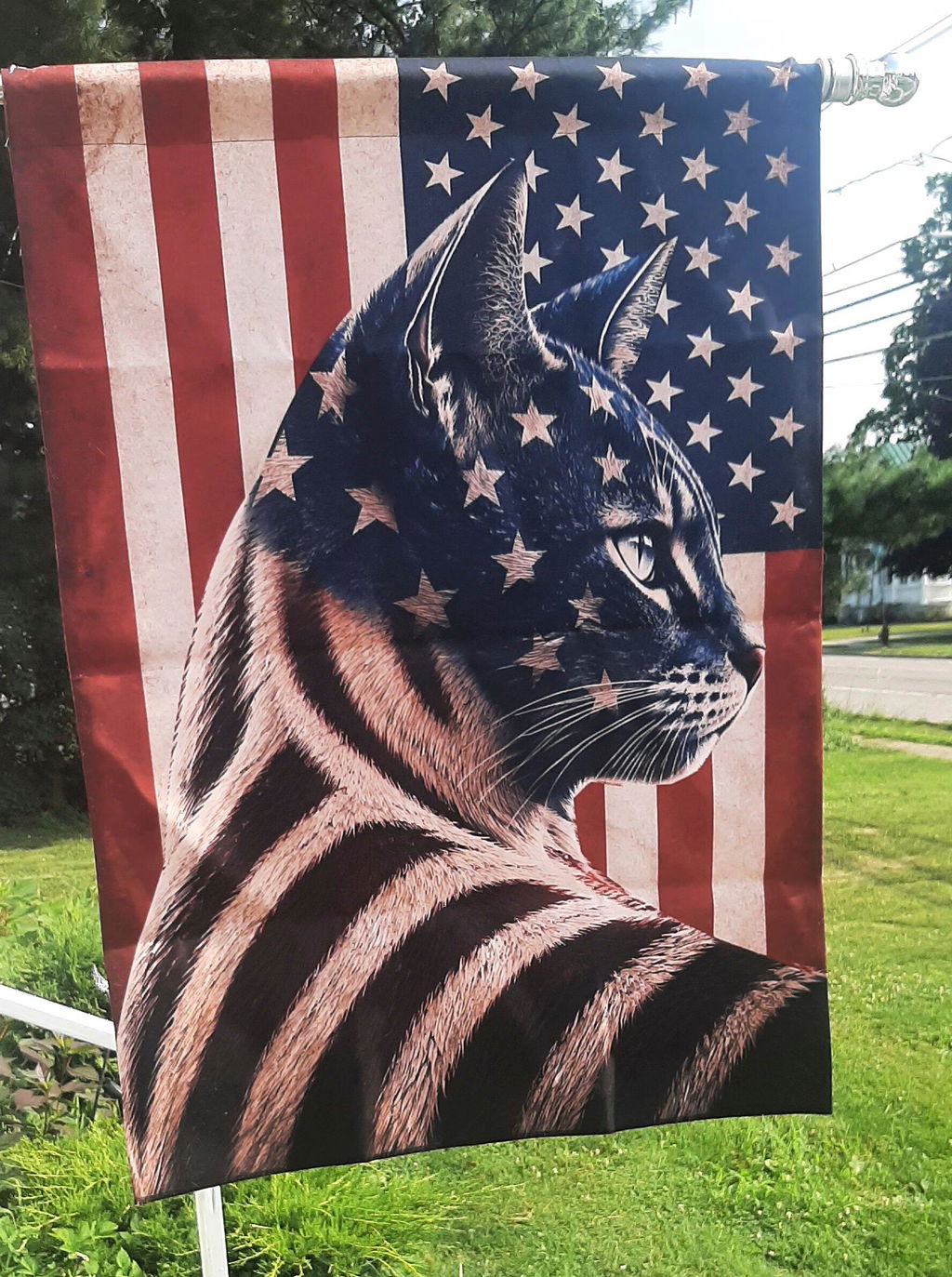 July 4th Cat USA Garden Flag & House Flag, Freedom Has Fur Patriotic Cat Outdoor Decor, Independence Day Yard Flag Gift For Cat Lover