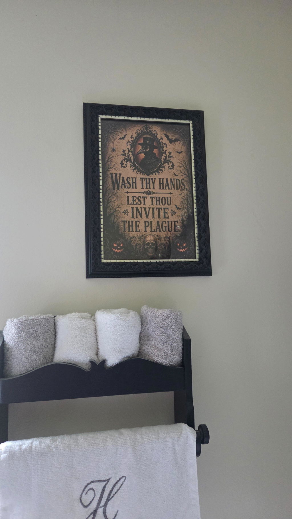 Halloween Wash Hands Toilet Canvas Painting, Lest Thou Invite The Plague Bathroom Wall Art Decor, Spooky Season Restroom Poster Gift Plague Doctor Lover