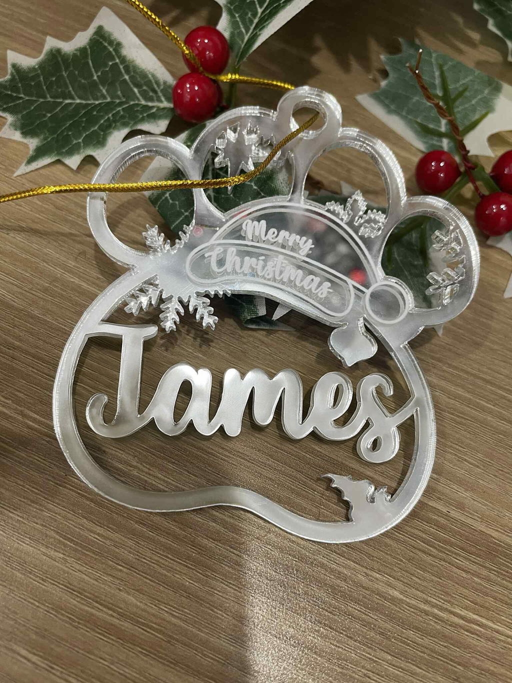 Paw Print Christmas Ornament – Personalized Mirrore Acrylic Dog Ornament
