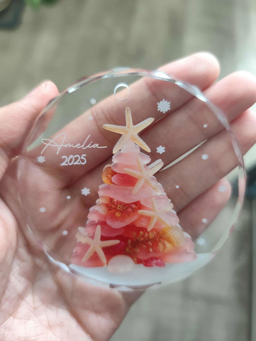 Personalized Christmas Tree Ocean Themed Glass and Acrylic Ornament