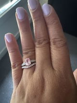 Custom Ring-1.5CT Oval Lab-Grown Pink Sapphir with Moissanite Pavé Accents Engagement Ring