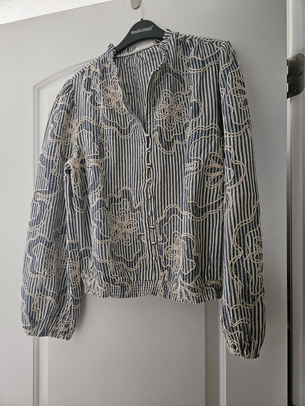 Ivory & Cobalt Stitch Blouse