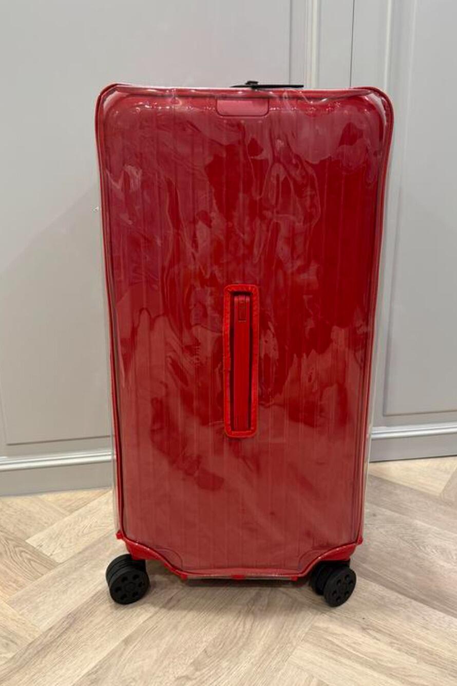 Third customer photo from Ian's review of his red-trim clear luggage cover