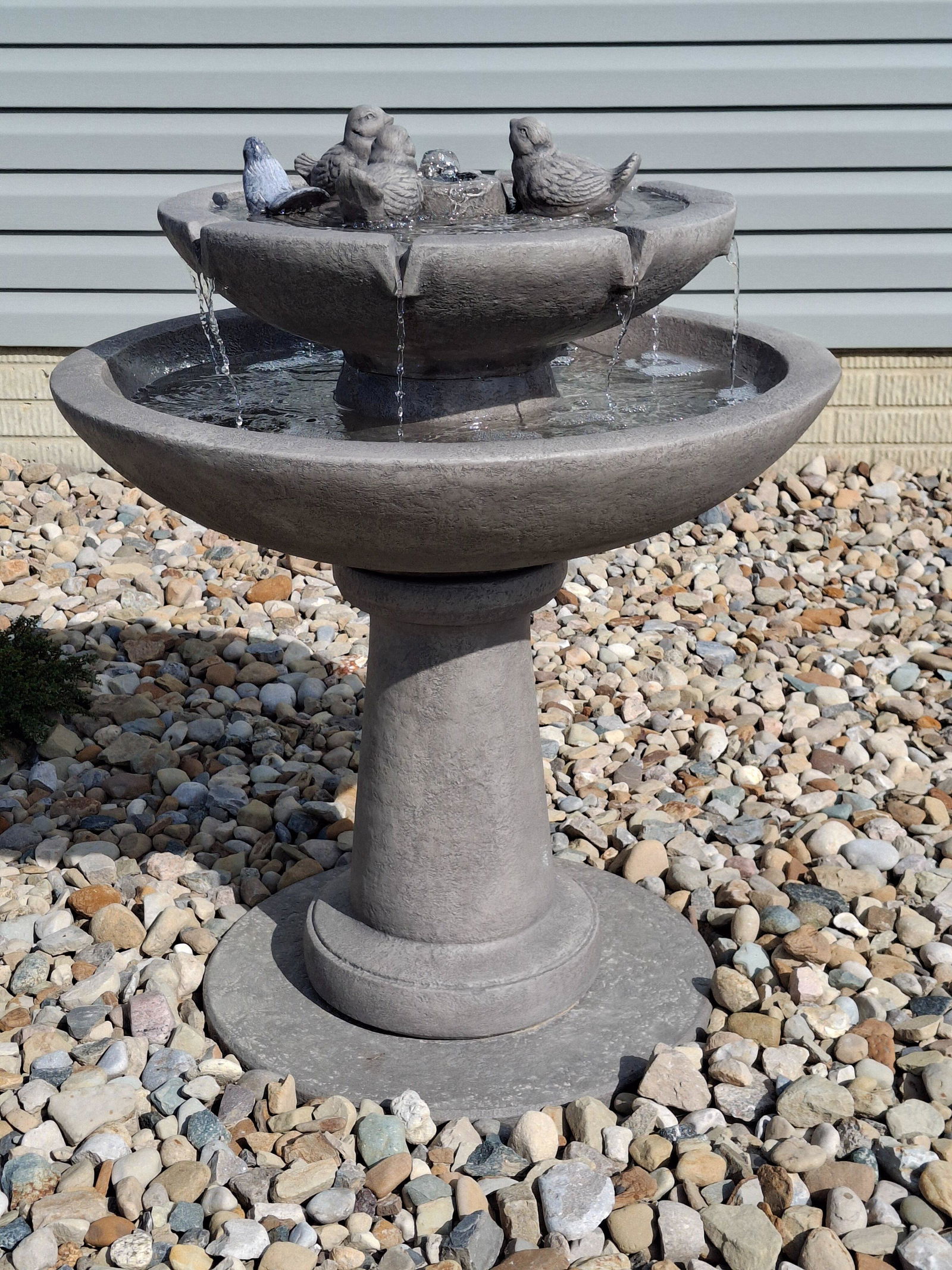Tranquility Birds 2-Tier Concrete Fountain - Massarellis