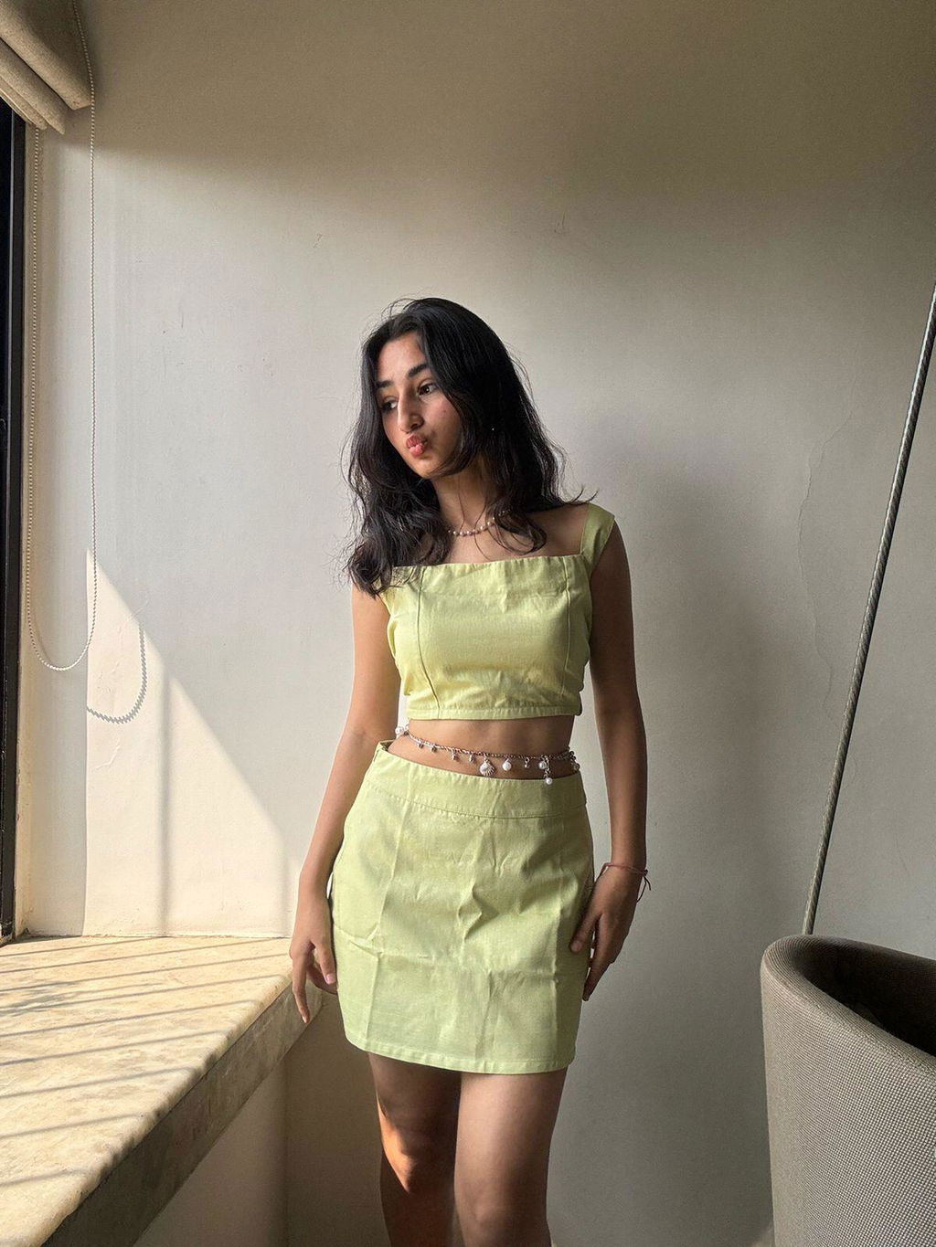 Premium Lime Green Mini Skirt & Top