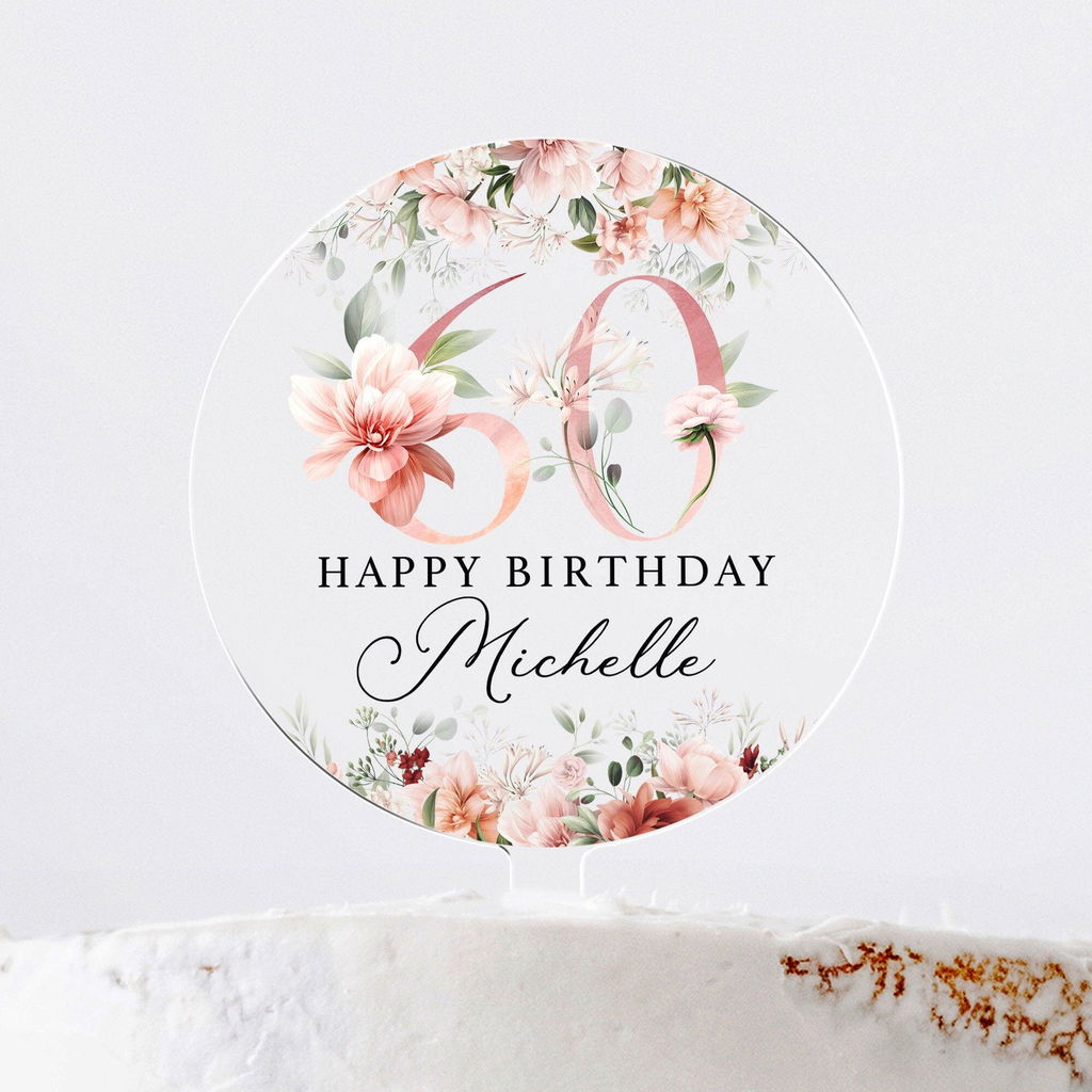 Personalised Rosy Pink Happy Birthday Heart Cake Topper - 18th 21st 30th 40th 50th Birthday
