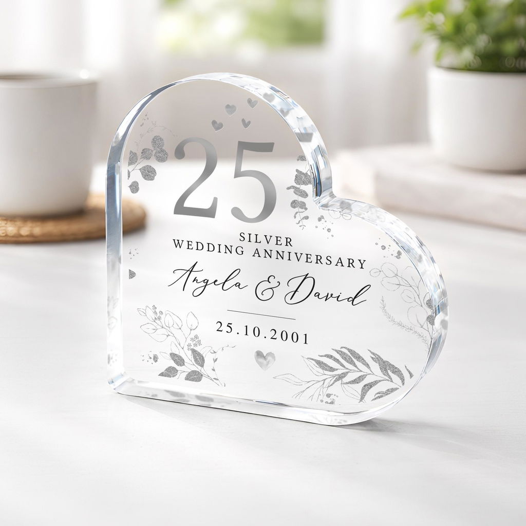 Personalised Silver 25th Wedding Anniversary Heart Plaque