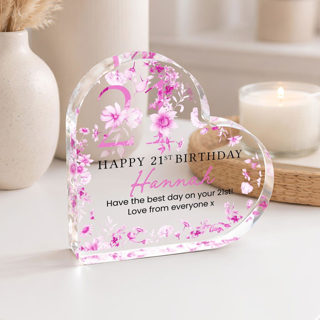Personalised Acrylic Floral 21st Birthday Gift Plaque for Her